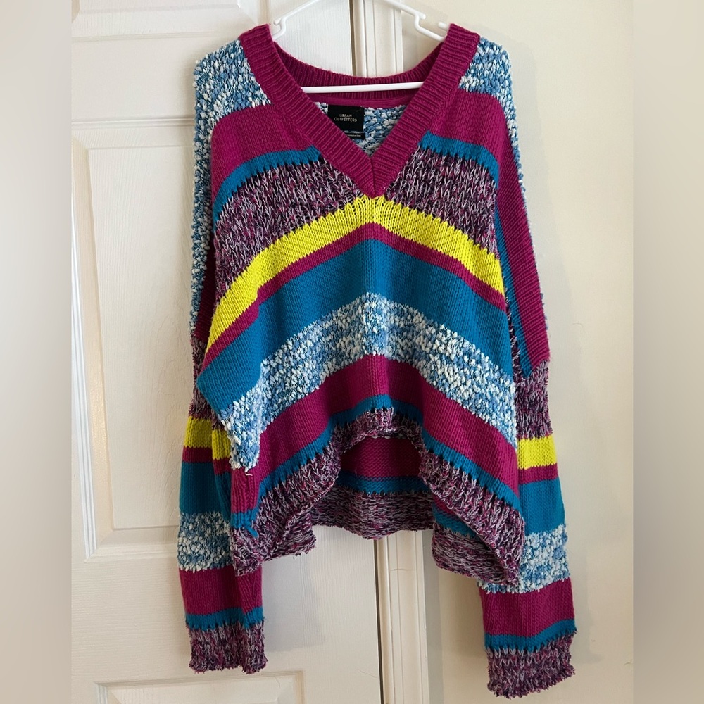 Urban Outfitters Purple / Blue Multicolored V-Neck Striped Knit Sweater XL
